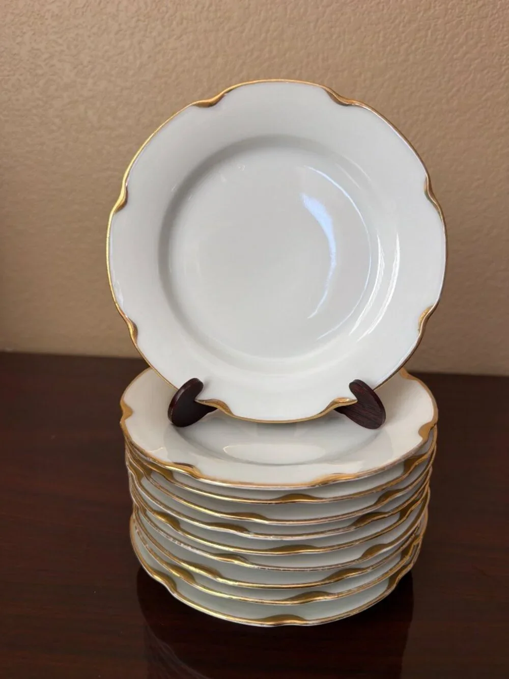 Set of 10 Vintage Austria Carlsbad Porcelain Bread Dessert Plates Gold Trim 6” - Picture 15 of 16